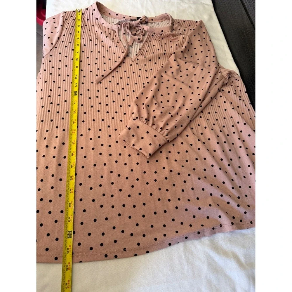 Adrianna Papell Womens Blouse Pink Polka Dot Tie Neck Long Sleeve Top L